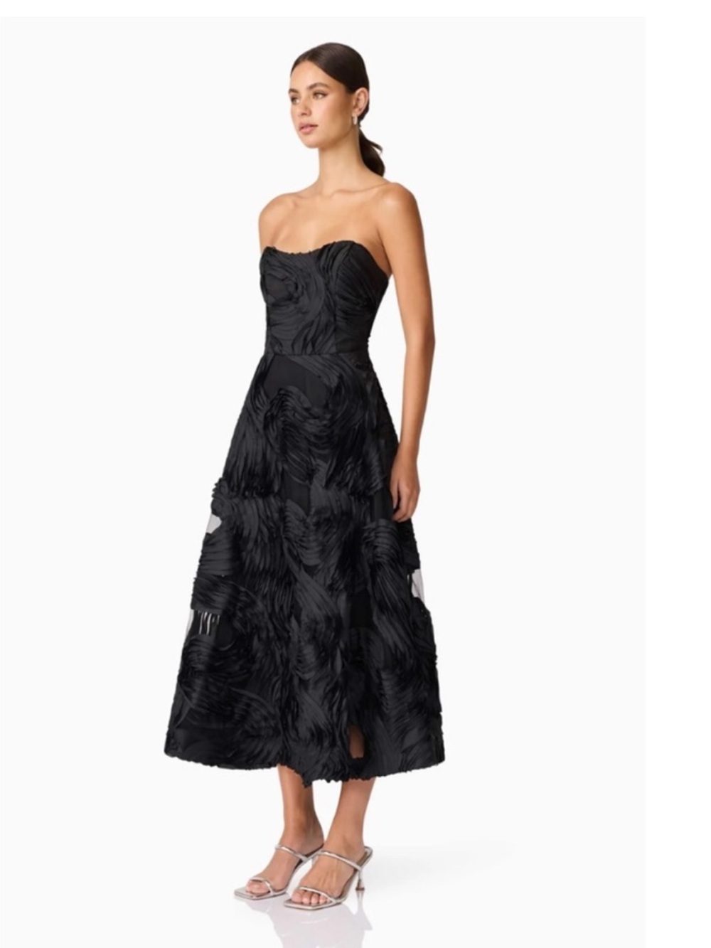 elliatt asher black 3d swirl chiffon fit & flare LDB midi dress size Large NEW - Picture 3 of 10